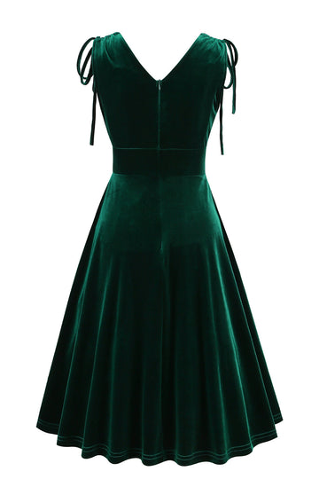 Vestido corto vintage verde oscuro con escote en V